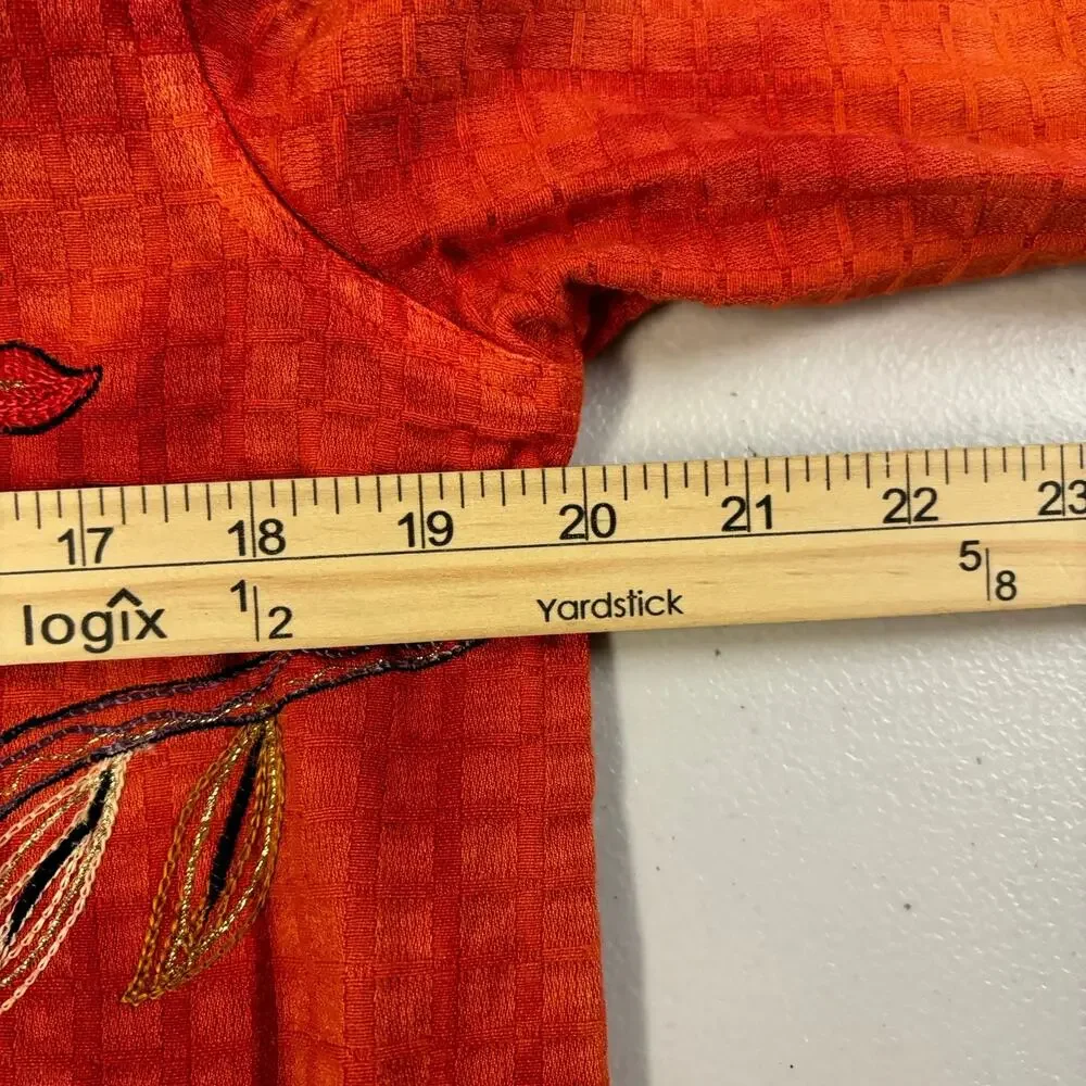 Julia Kin‎ Jacket Women Small Orange Art to Wear Boho Floral Embroidered Shirt - Picture 5 of 9